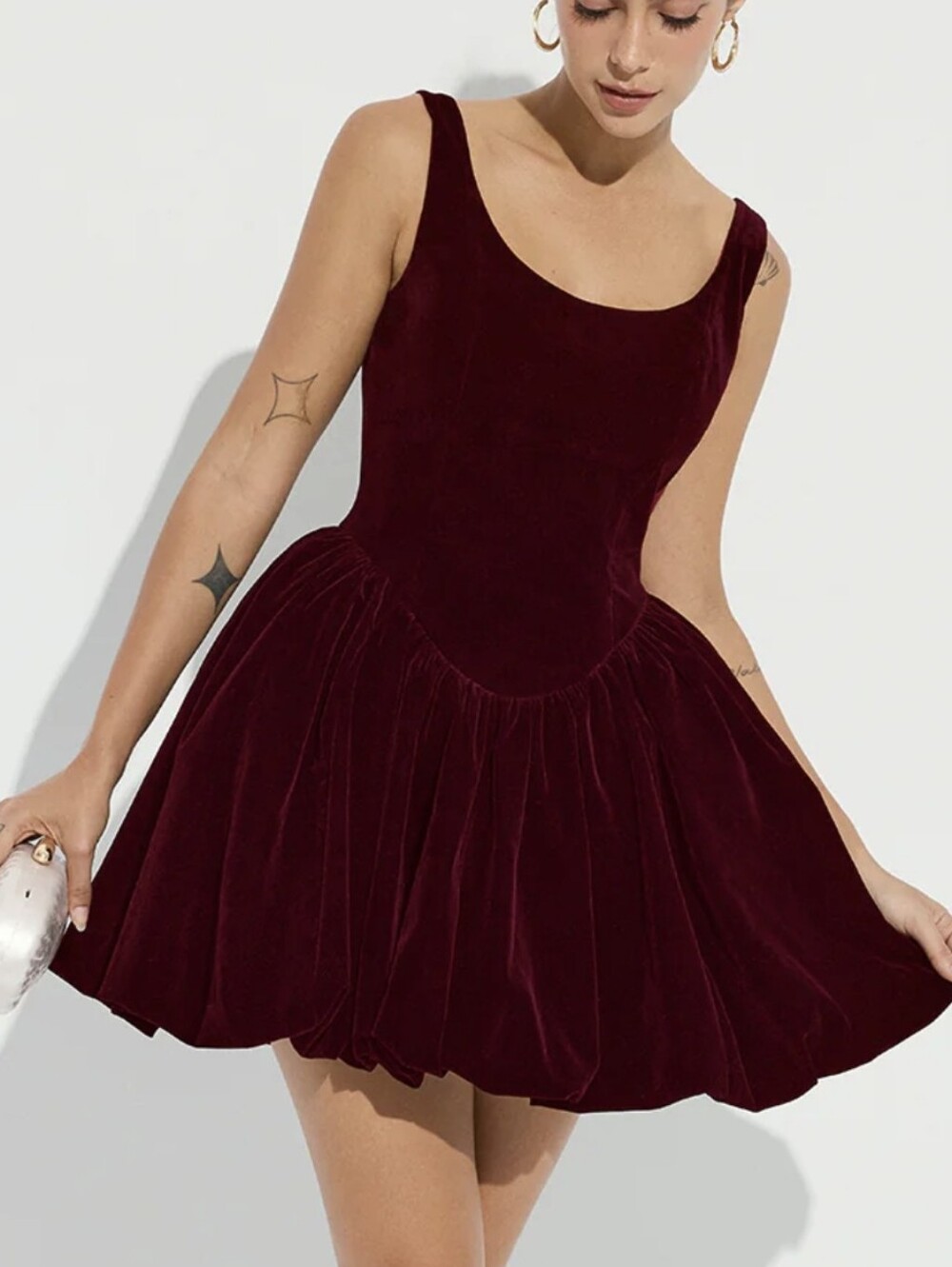 Commense Mini Velvet Bubble Dress Sleeveless Burgundy S NWT